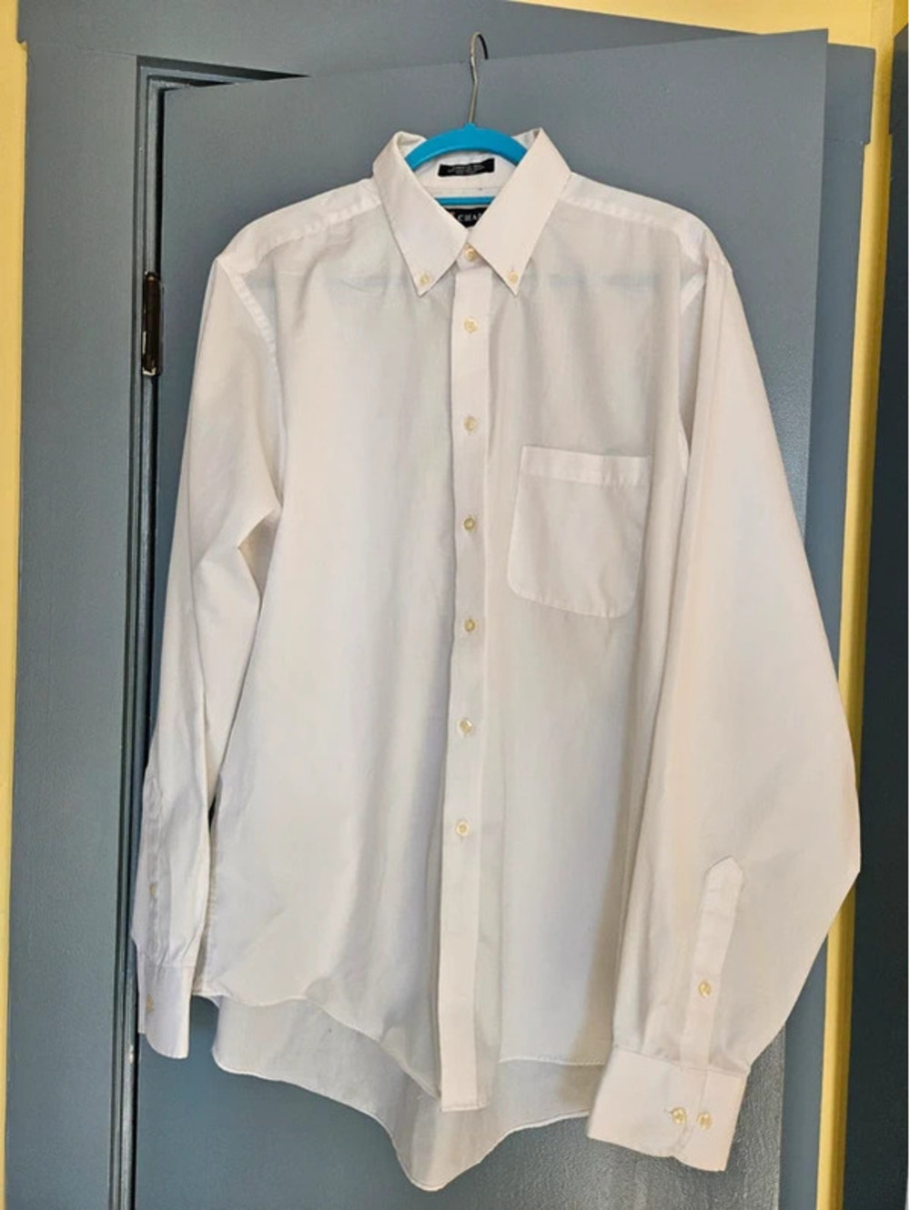 CHAPS Classic Fit Twill White Dress Shirt 16-16.5 36/37 Button Down Wrinkl Free